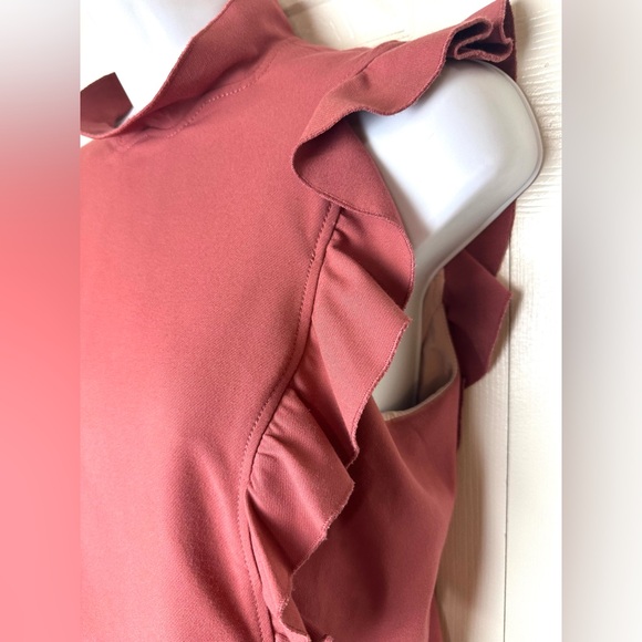 REBECCA TAYLOR Ruffle Suiting Blouse Lipstick Pink Dusty Rose Shirt Layering Top - Picture 4 of 12
